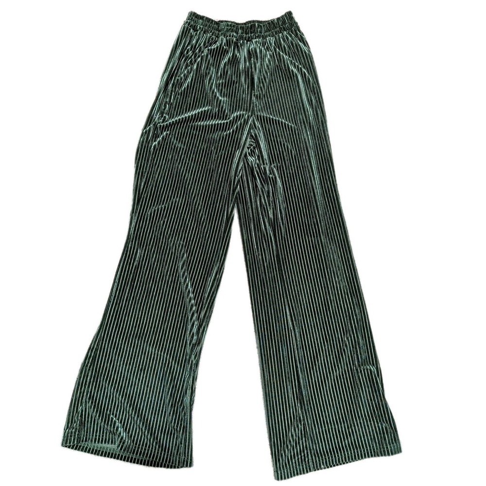 Women Green Velour Pants Wide Leg Bootcut Soft Stylish Polyester Shein Size M